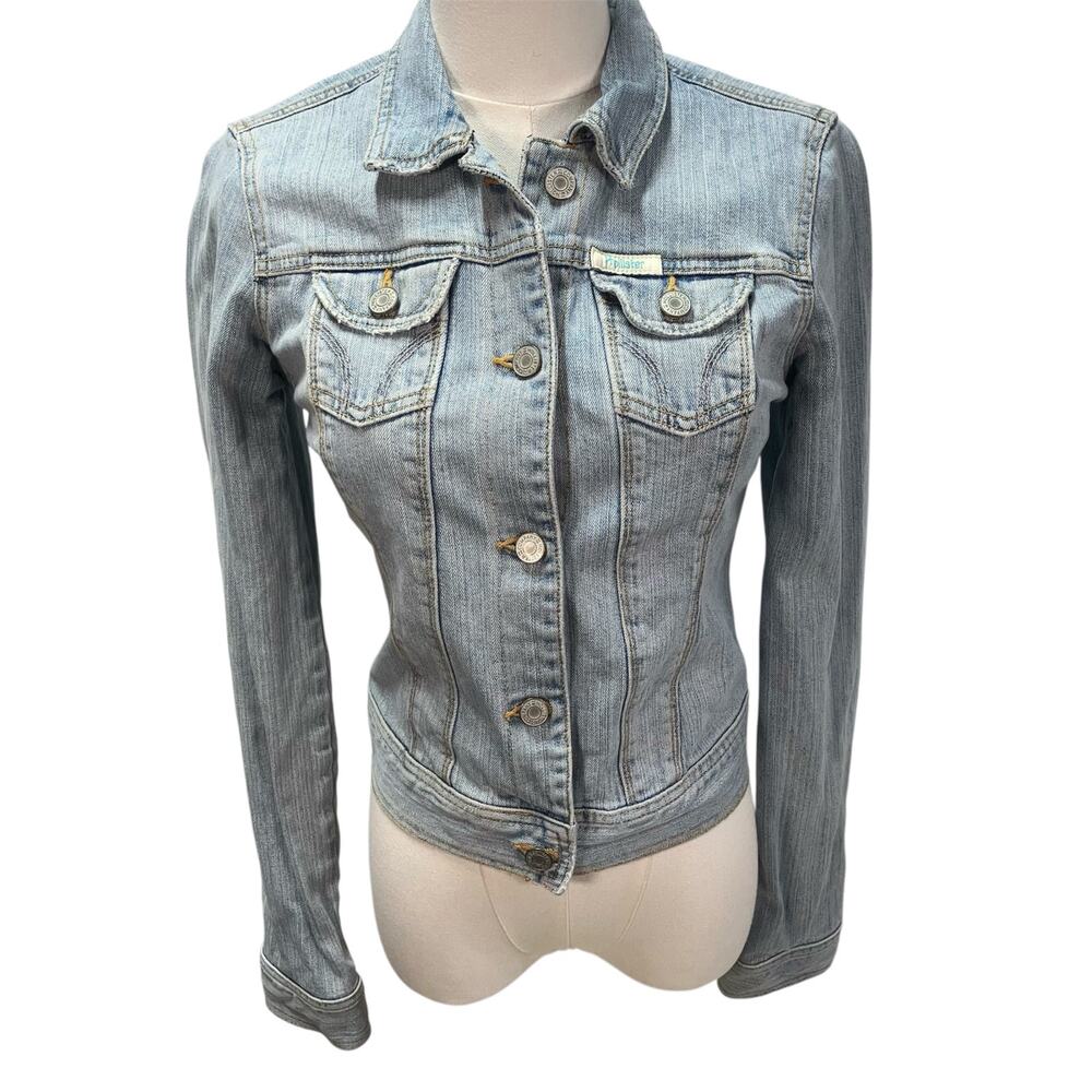 Vintage Y2K Hollister Company Denim Trucker Jacket Light wash Stretch Juniors Sm